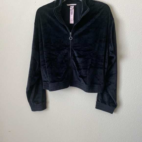 VICTORIAS SECRET WOMENS VELOUR DIAMENTE FULL ZIP TRACK JACKET SZ L  BLACK - Picture 6 of 8